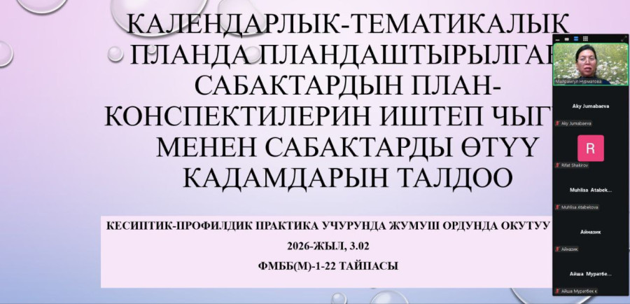 КЕСИПТИК-ПРОФИЛДИК ПРАКТИКАНЫН АЛКАГЫНДА ОНЛАЙН ВЕБИНАР БОЛУП ӨТТҮ