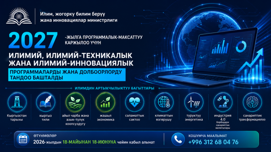 Илимий, илимий-техникалык жана илимий-инновациялык программаларды жана долбоорлорду тандоо башталды